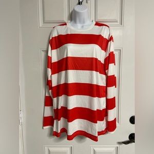 1- Red-White Stripe Long Sleeve Pullover Tee